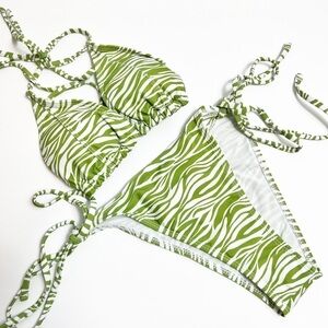 Casabaco Green White Zebra Print Women One Piece Swimsuit Size Small Brand New